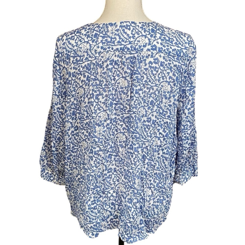 Maison 123 Loana Floral Metallic Blouse French 46 US XL Blue White - Picture 13 of 16